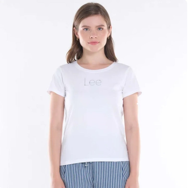 LEE LADIES ROUND NECK TEE WITH RHINESTONE-DESIGNED LOGO