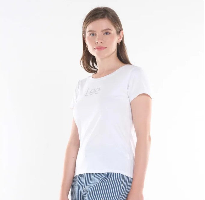 LEE LADIES ROUND NECK TEE WITH RHINESTONE-DESIGNED LOGO