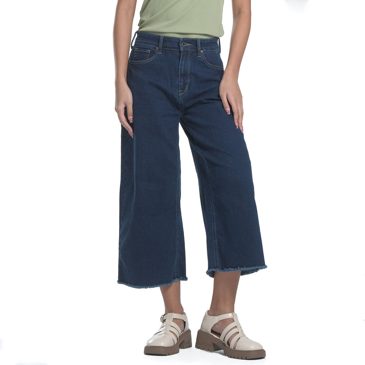 WOMENS CROPPED WIDE-LEG DENIM JEANS