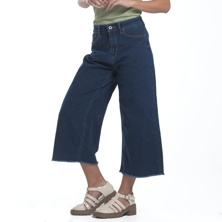 WOMENS CROPPED WIDE-LEG DENIM JEANS