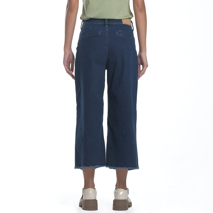 WOMENS CROPPED WIDE-LEG DENIM JEANS