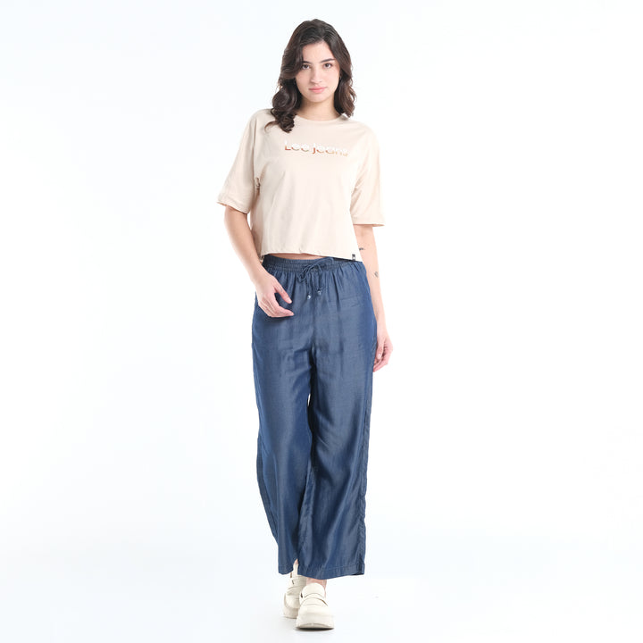 LEE LADIES LOOSE CROPPED TEE; TWO-TONED COLORED PRINT