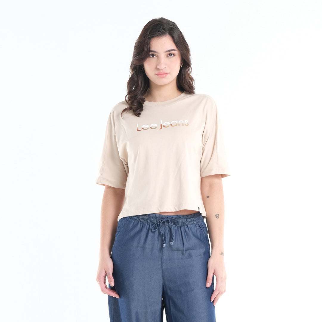 LEE LADIES LOOSE CROPPED TEE; TWO-TONED COLORED PRINT