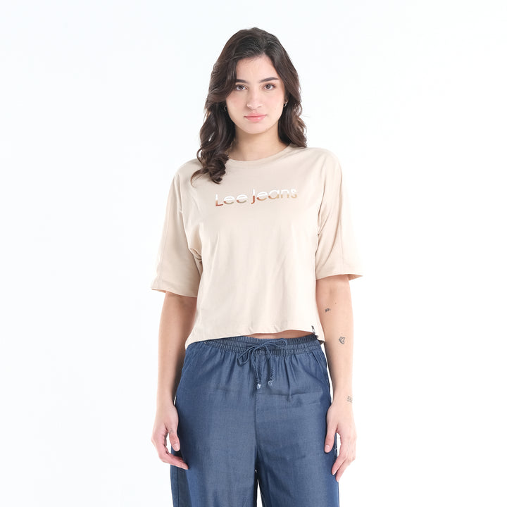 LEE LADIES LOOSE CROPPED TEE; TWO-TONED COLORED PRINT