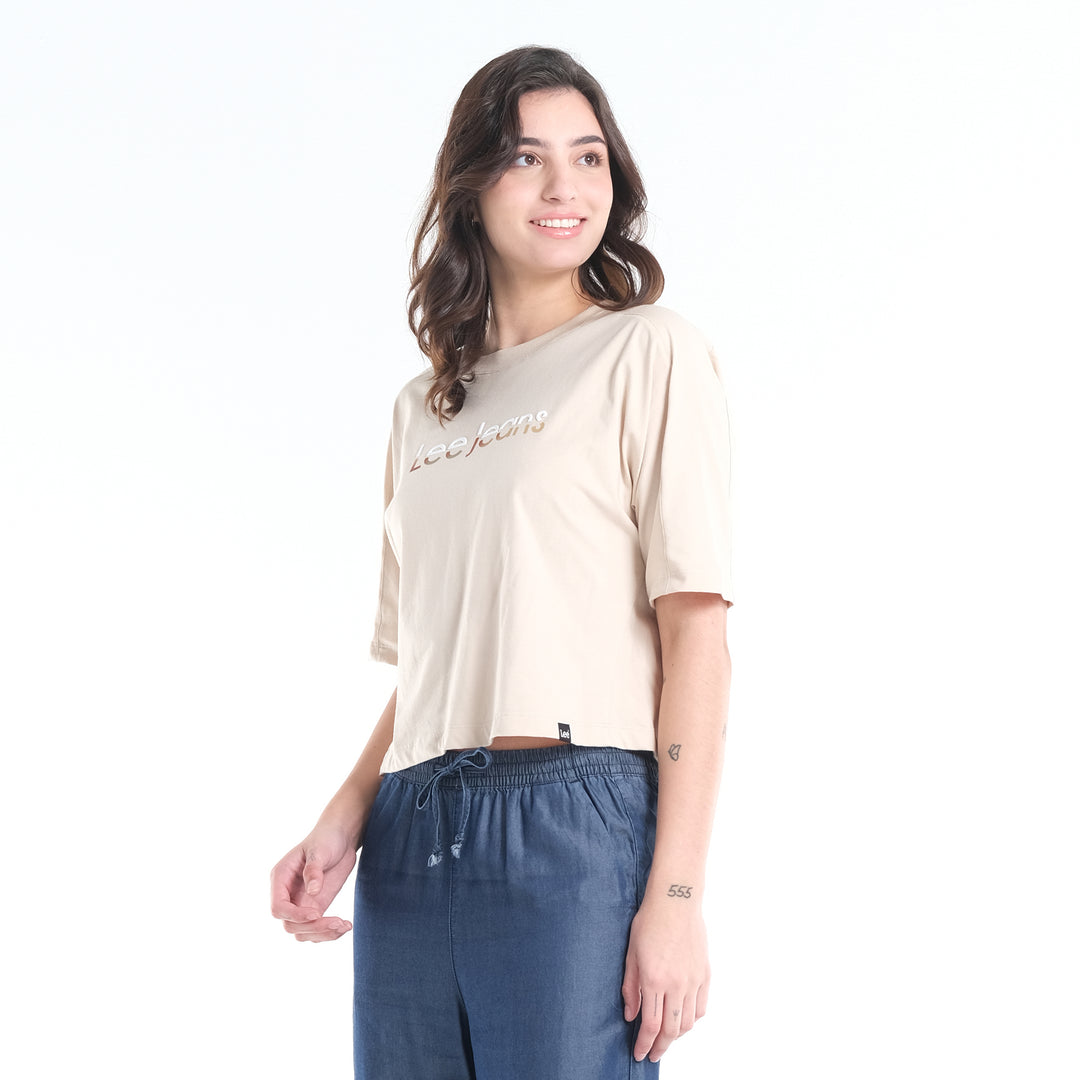 LEE LADIES LOOSE CROPPED TEE; TWO-TONED COLORED PRINT