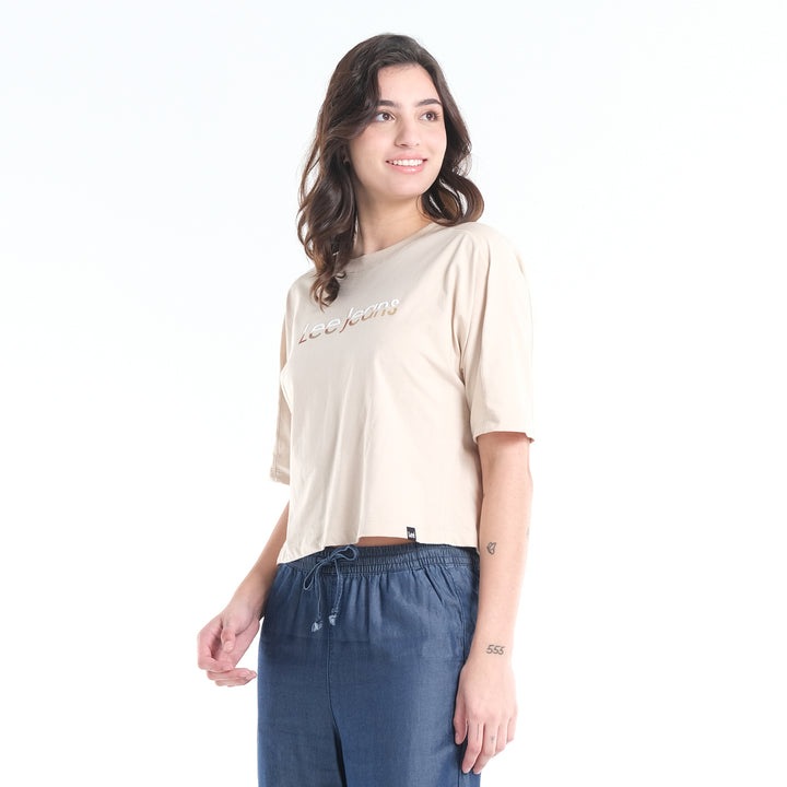 LEE LADIES LOOSE CROPPED TEE; TWO-TONED COLORED PRINT