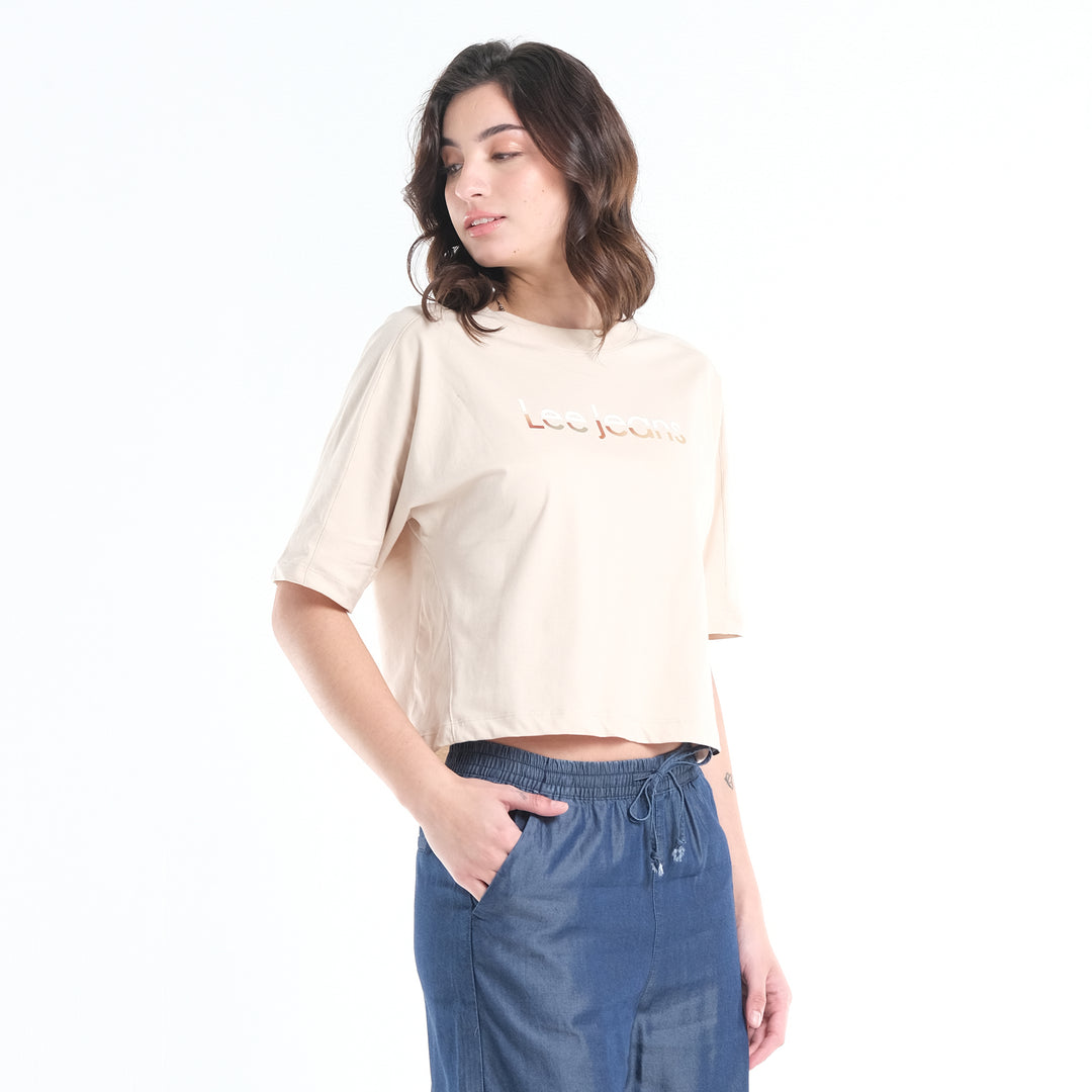 LEE LADIES LOOSE CROPPED TEE; TWO-TONED COLORED PRINT