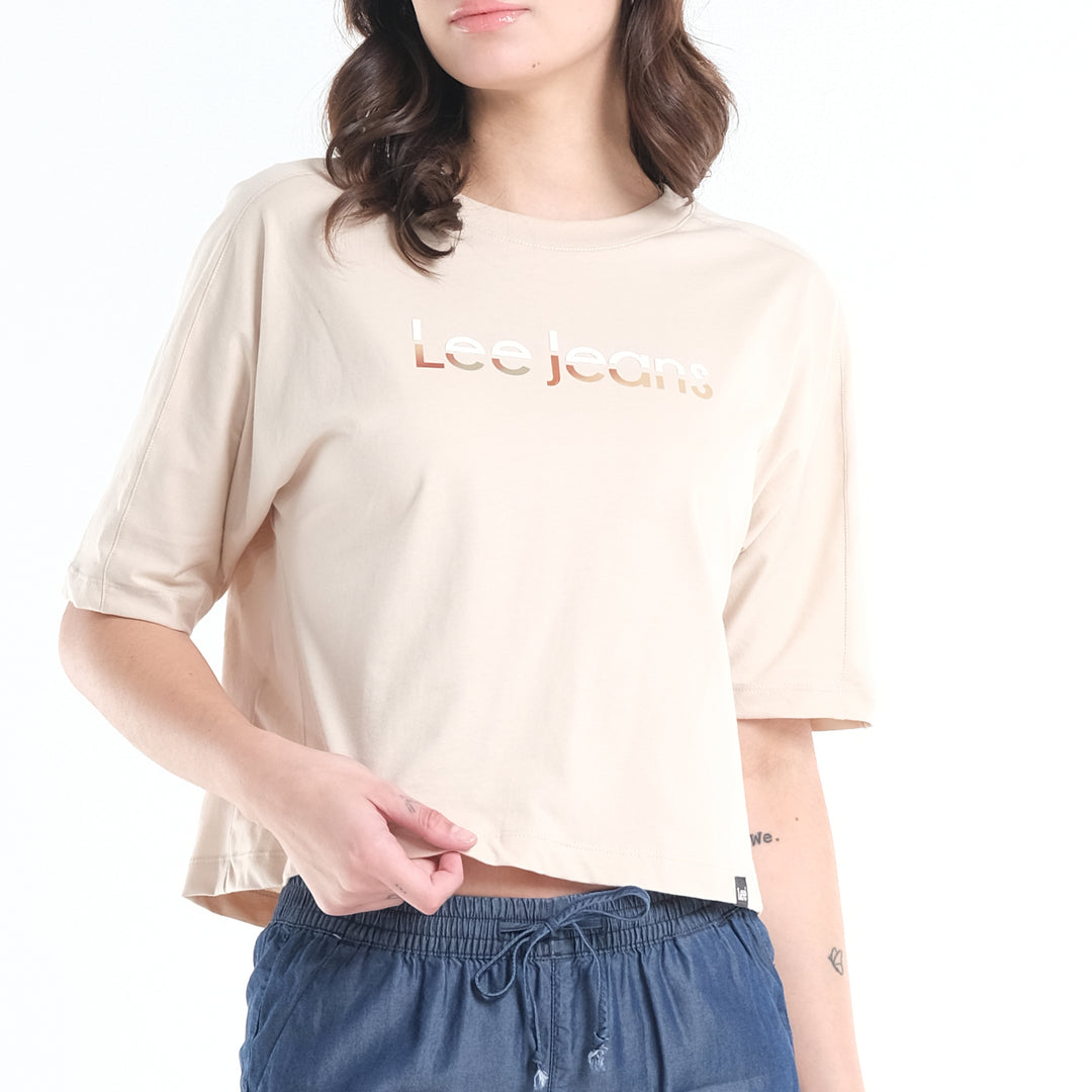 LEE LADIES LOOSE CROPPED TEE; TWO-TONED COLORED PRINT
