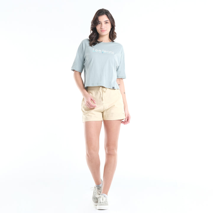 LEE LADIES LOOSE CROPPED TEE; TWO-TONED COLORED PRINT