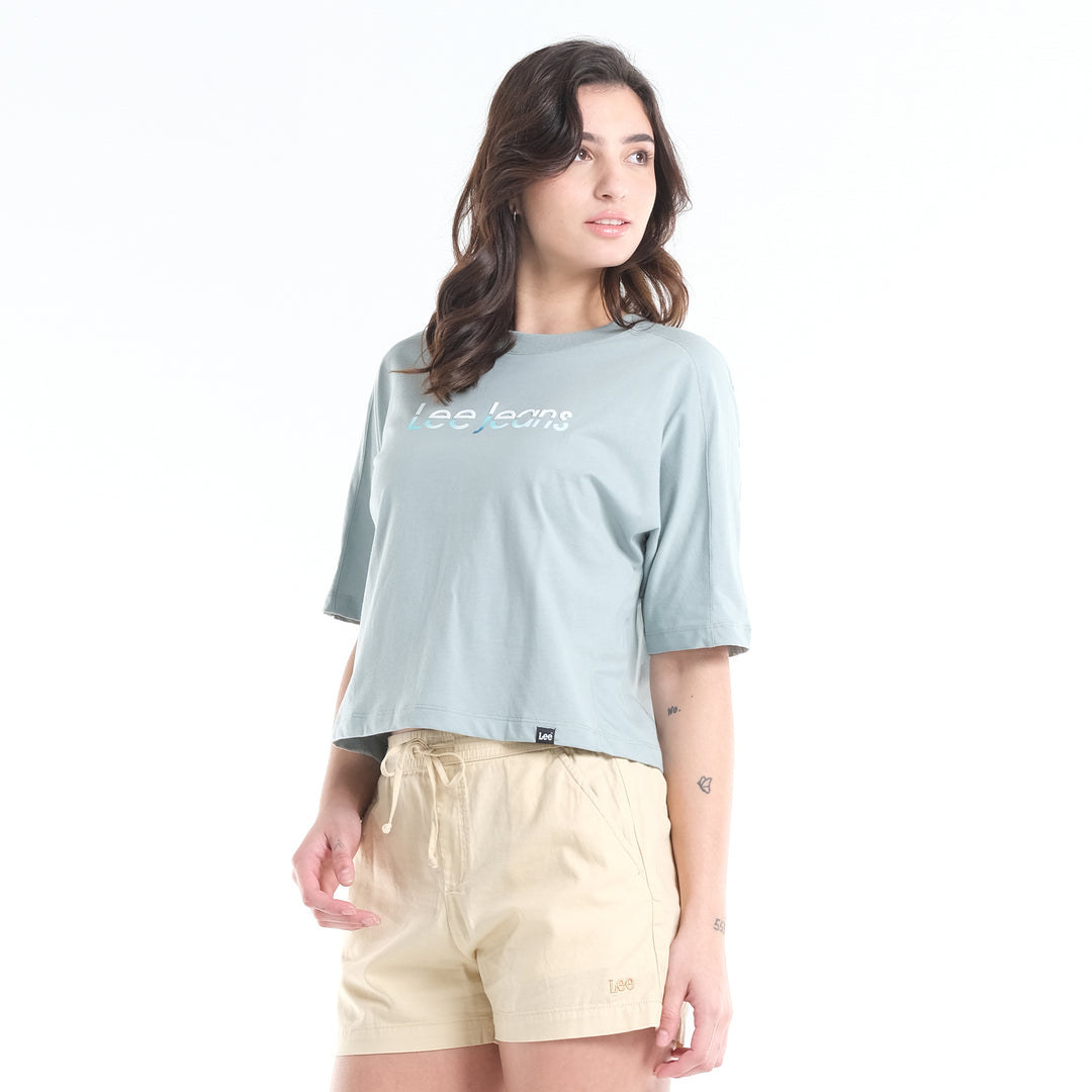 LEE LADIES LOOSE CROPPED TEE; TWO-TONED COLORED PRINT