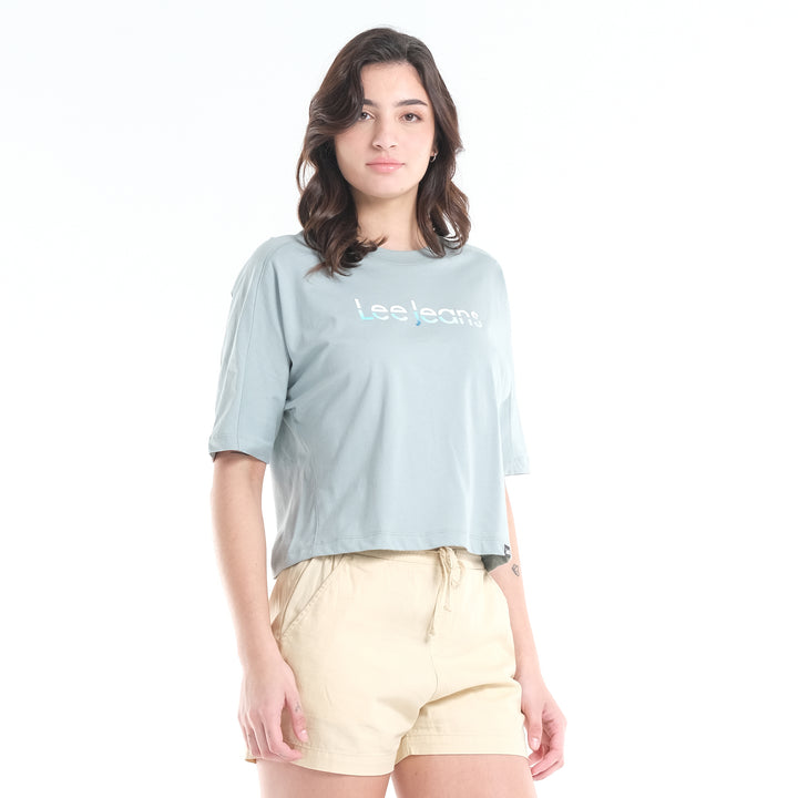 LEE LADIES LOOSE CROPPED TEE; TWO-TONED COLORED PRINT