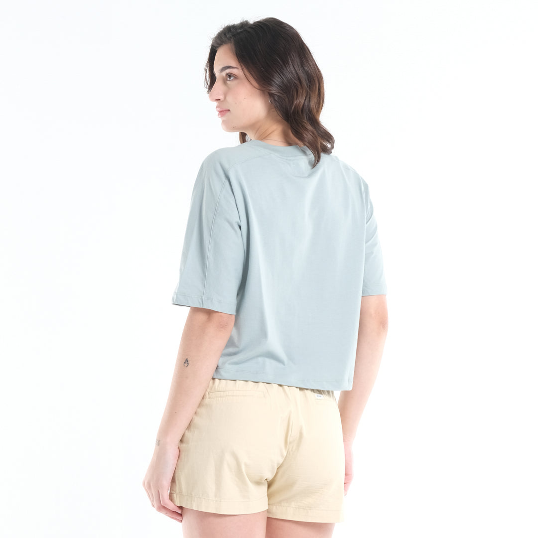 LEE LADIES LOOSE CROPPED TEE; TWO-TONED COLORED PRINT