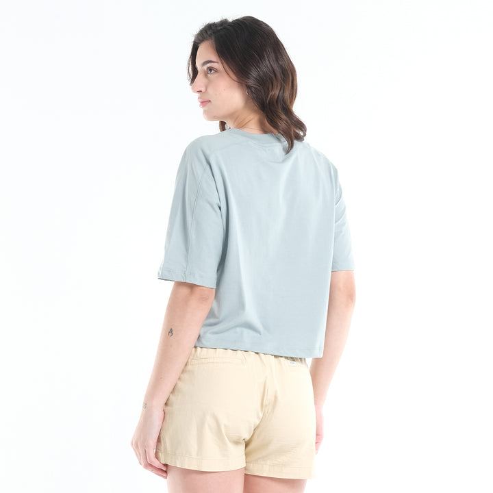 LEE LADIES LOOSE CROPPED TEE; TWO-TONED COLORED PRINT