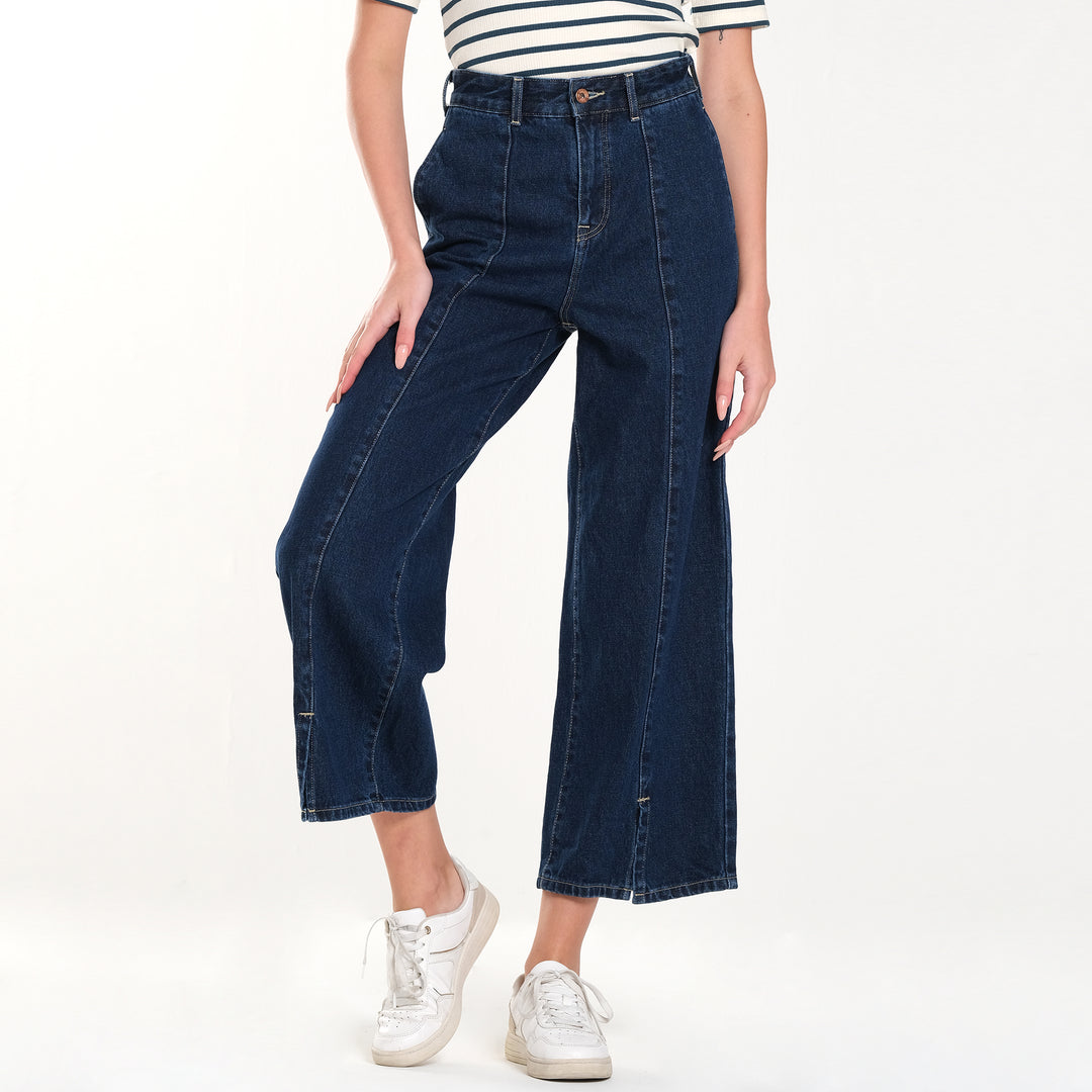 WOMENS WIDE LEG DENIM JEANS 27" INSEAM IN MIDWORN
