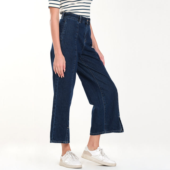 WOMENS WIDE LEG DENIM JEANS 27" INSEAM IN MIDWORN