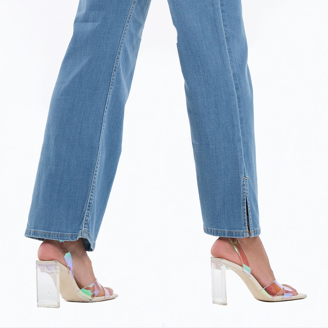 WOMENS WIDE LEG DENIM JEANS WITH SLIT