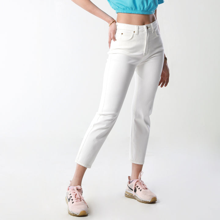WOMENS HIGH WAIST COLORED PANTS IN WHITE