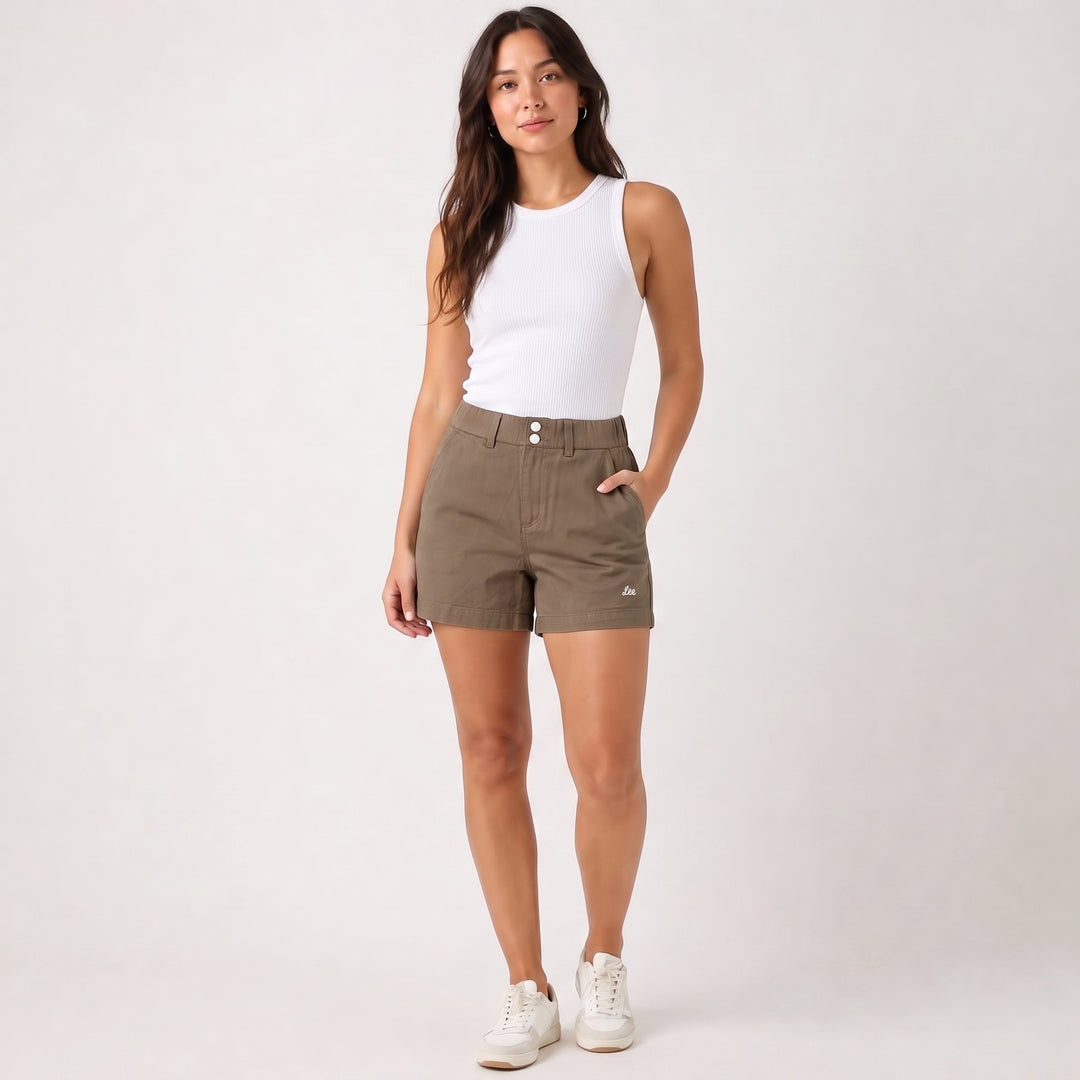 LEE LADIES TWO-BUTTON WIDE WAISTBAND HIGH-WAISTED EASY SHORTS