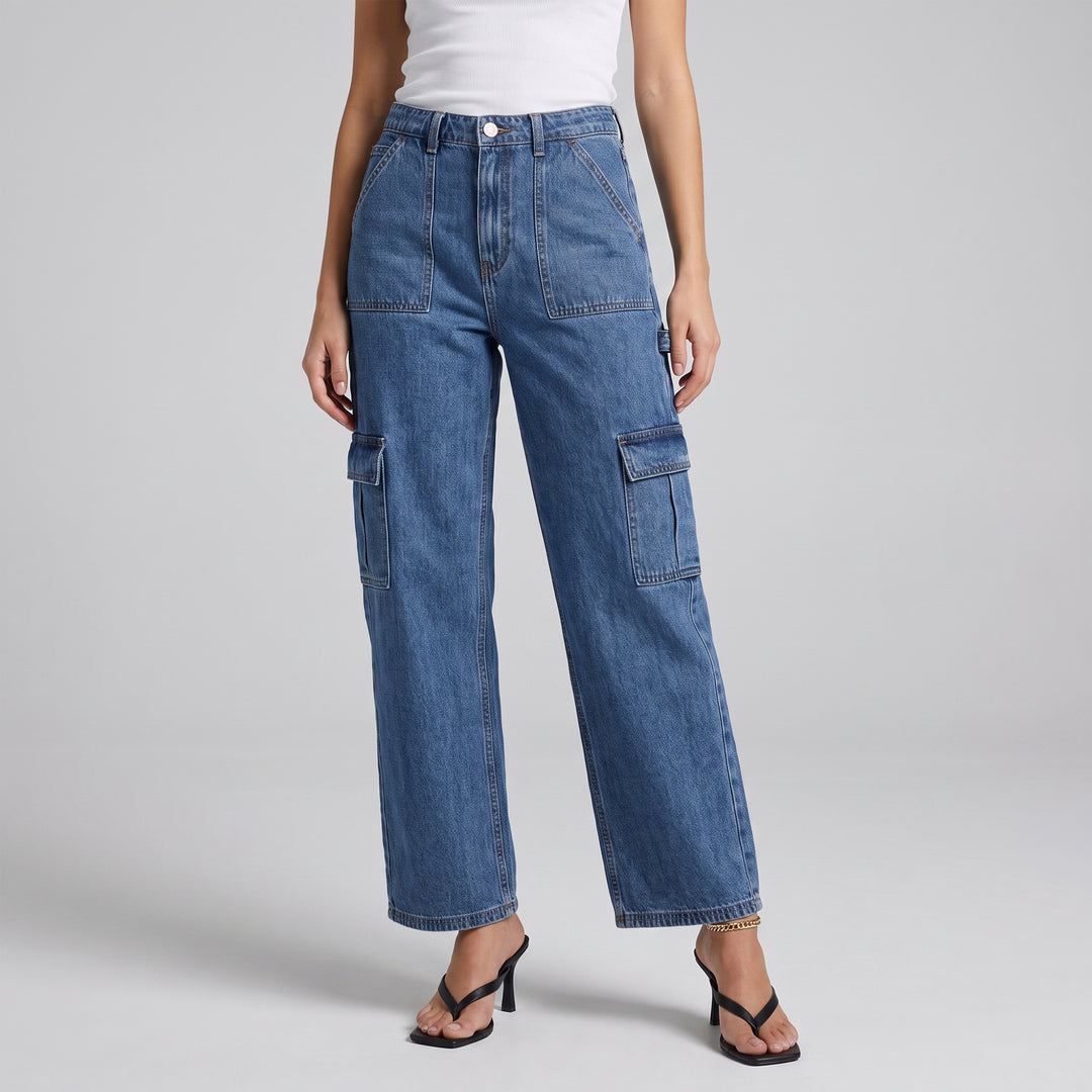 LEE LADIES DENIM BAGGY CARGO PANTS 28" INSEAM