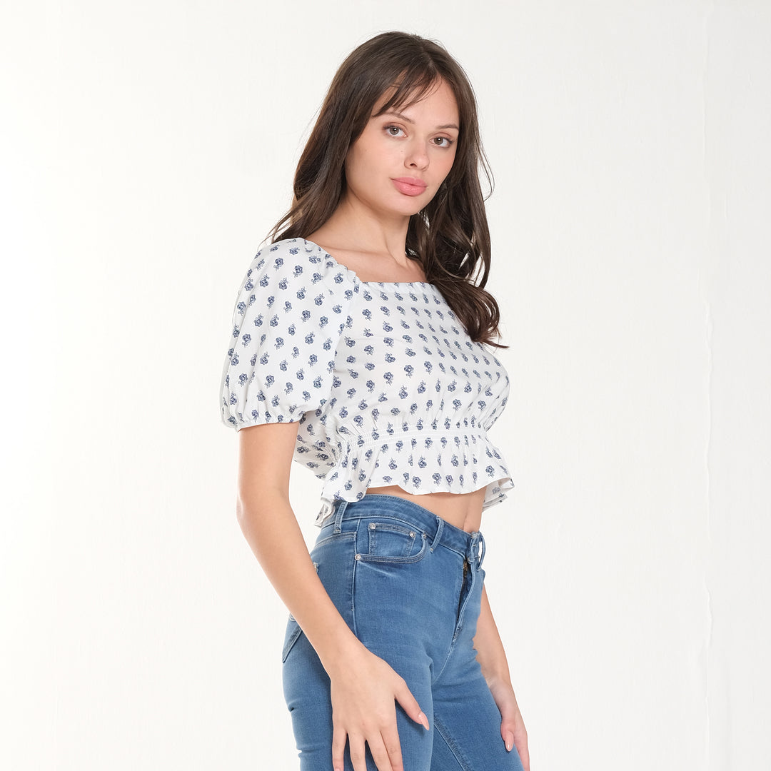 WOMENS PUFF SLEEVES CROPPED BLOUSE