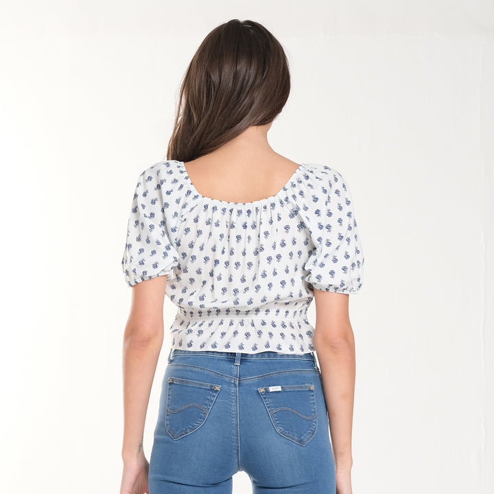 WOMENS PUFF SLEEVES CROPPED BLOUSE