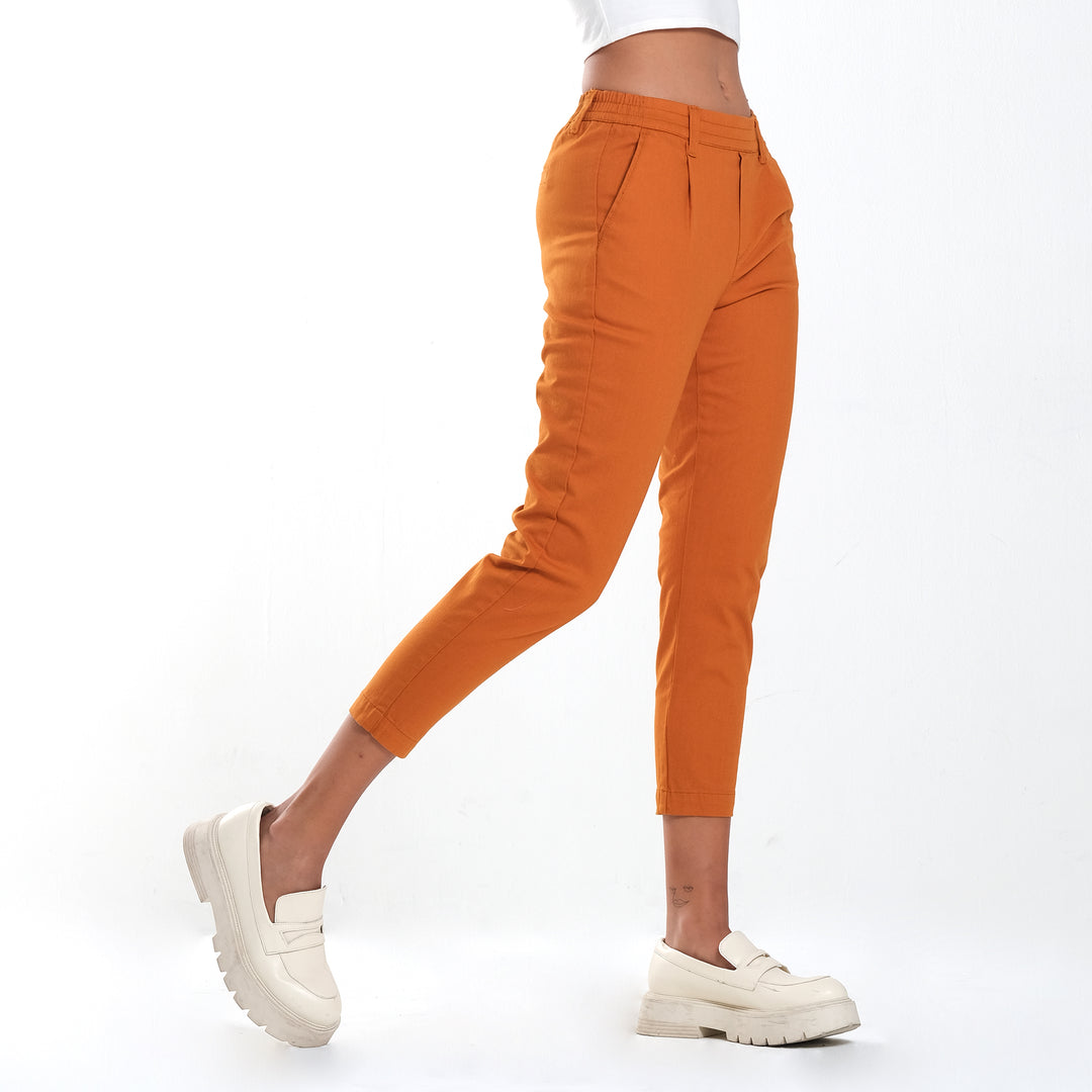 WOMENS STRETCH CANVASS TROUSER IN RUST