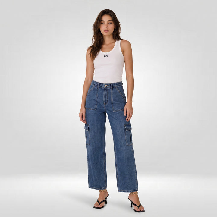 LEE LADIES DENIM BAGGY CARGO PANTS 28" INSEAM