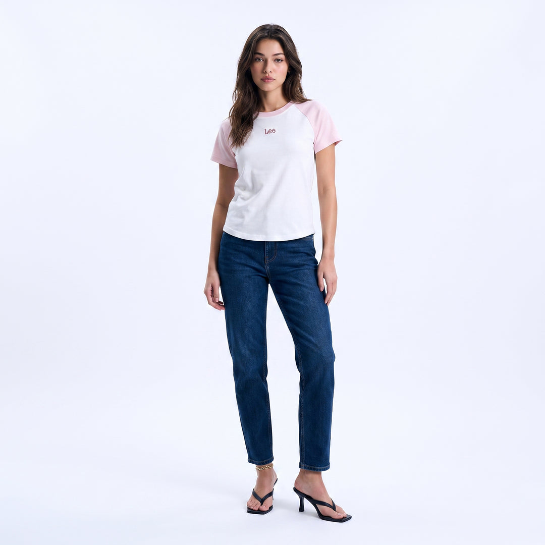 LEE LADIES FITTED SEMI CROPPED ROUNDNECK TEE