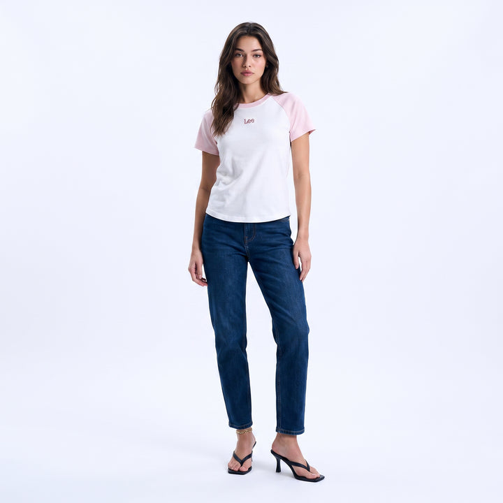 LEE LADIES FITTED SEMI CROPPED ROUNDNECK TEE