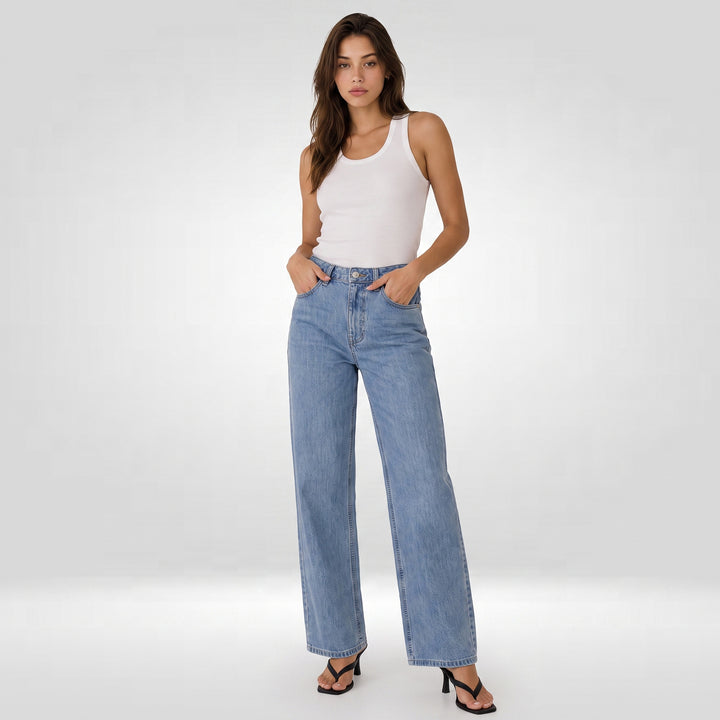 LEE LADIES A-LINE WIDE DENIM JEANS IN SOFT BLUE