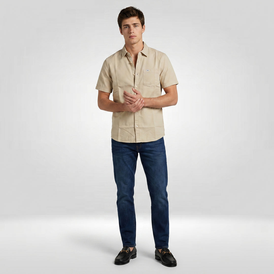 Lee Men's Button-Down Woven Polo with Functional Pocket