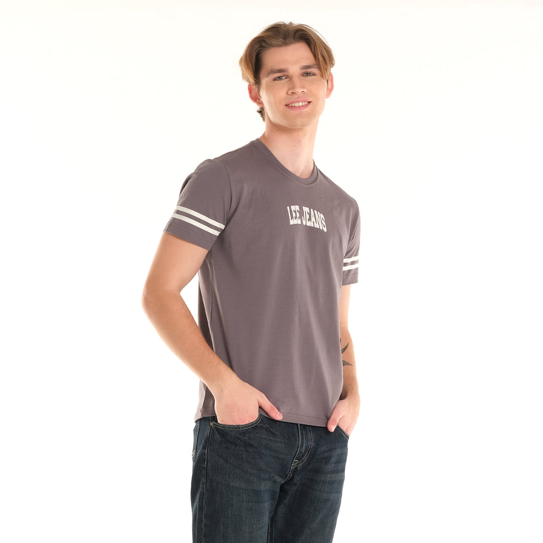 MENS BASIC LOGO TEE WITH STRIPES ON SLEEVES