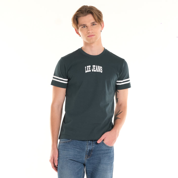 MENS BASIC LOGO TEE WITH STRIPES ON SLEEVES