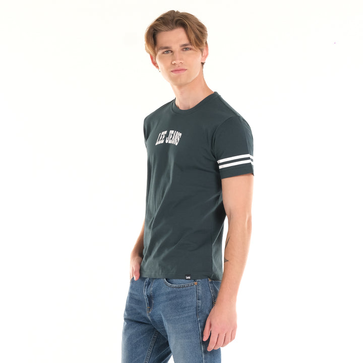 MENS BASIC LOGO TEE WITH STRIPES ON SLEEVES