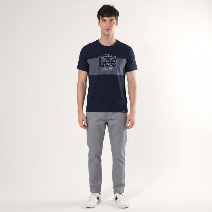 Lee Men's Missed Lycra Round Neck T-shirt With High Density Logo Print