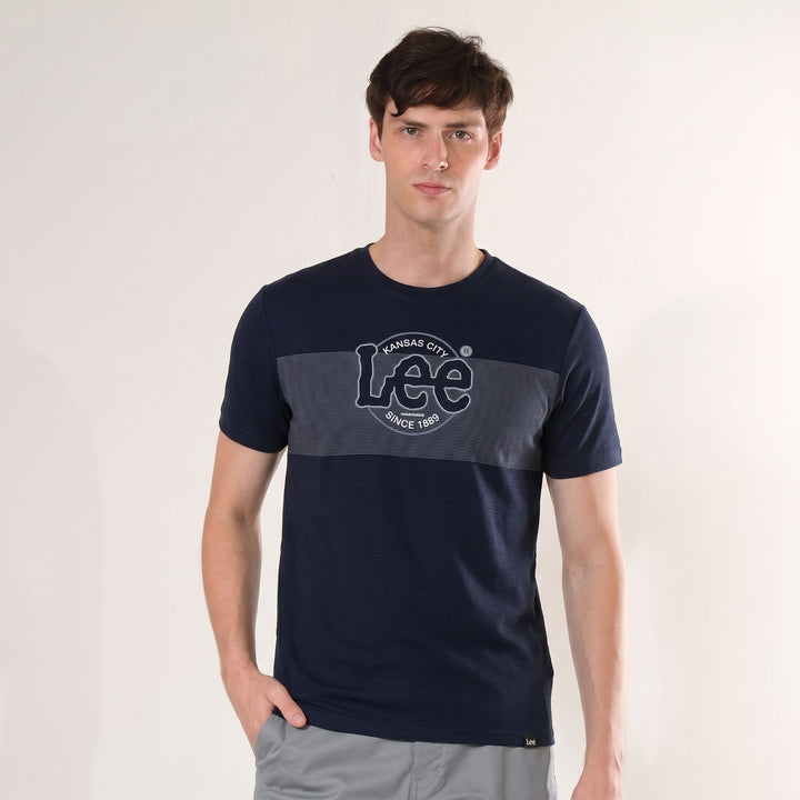 Lee Men's Missed Lycra Round Neck T-shirt With High Density Logo Print