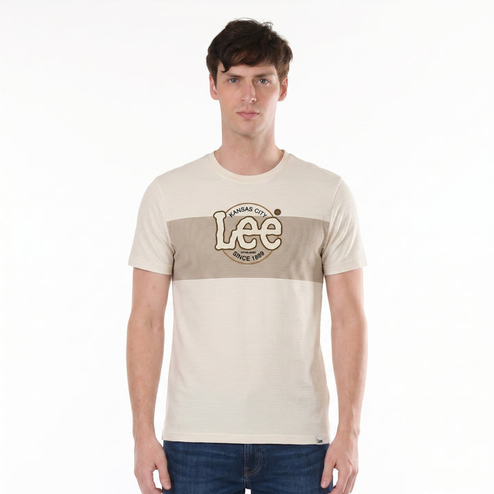 Lee Men's Missed Lycra Round Neck T-shirt With High Density Logo Print