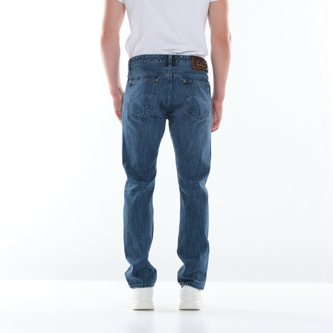 LEE MENS STRAIGHT SLIM DENIM PANTS IN BLUE DAMAGE