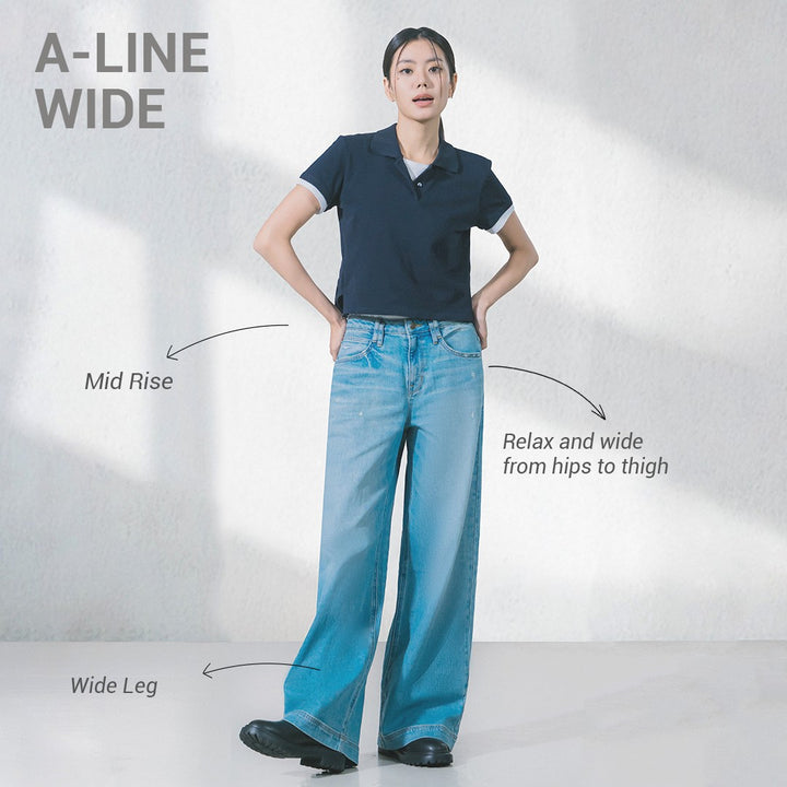 Lee Ladies A-line Wide Denim Jeans in Light Wash