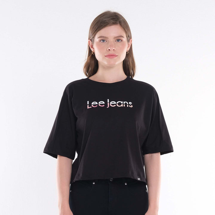 LEE LADIES LOOSE CROPPED TEE; TWO-TONED COLORED PRINT