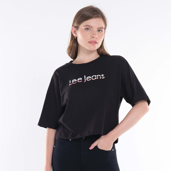 LEE LADIES LOOSE CROPPED TEE; TWO-TONED COLORED PRINT