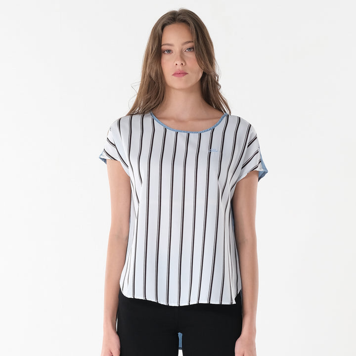 LEE LADIES STRIPES BLOUSE WITH  COMBI. CHAMBRAY
