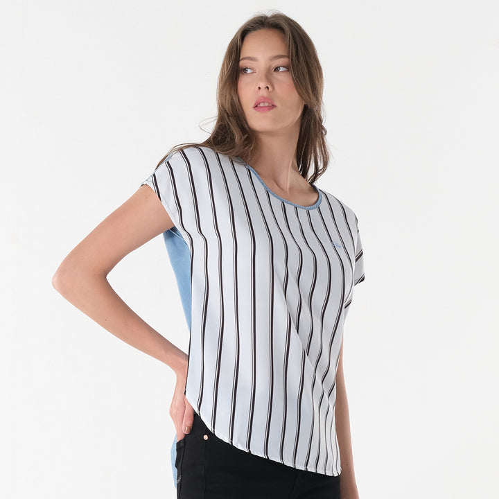 LEE LADIES STRIPES BLOUSE WITH  COMBI. CHAMBRAY