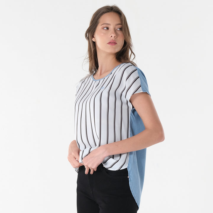 LEE LADIES STRIPES BLOUSE WITH  COMBI. CHAMBRAY
