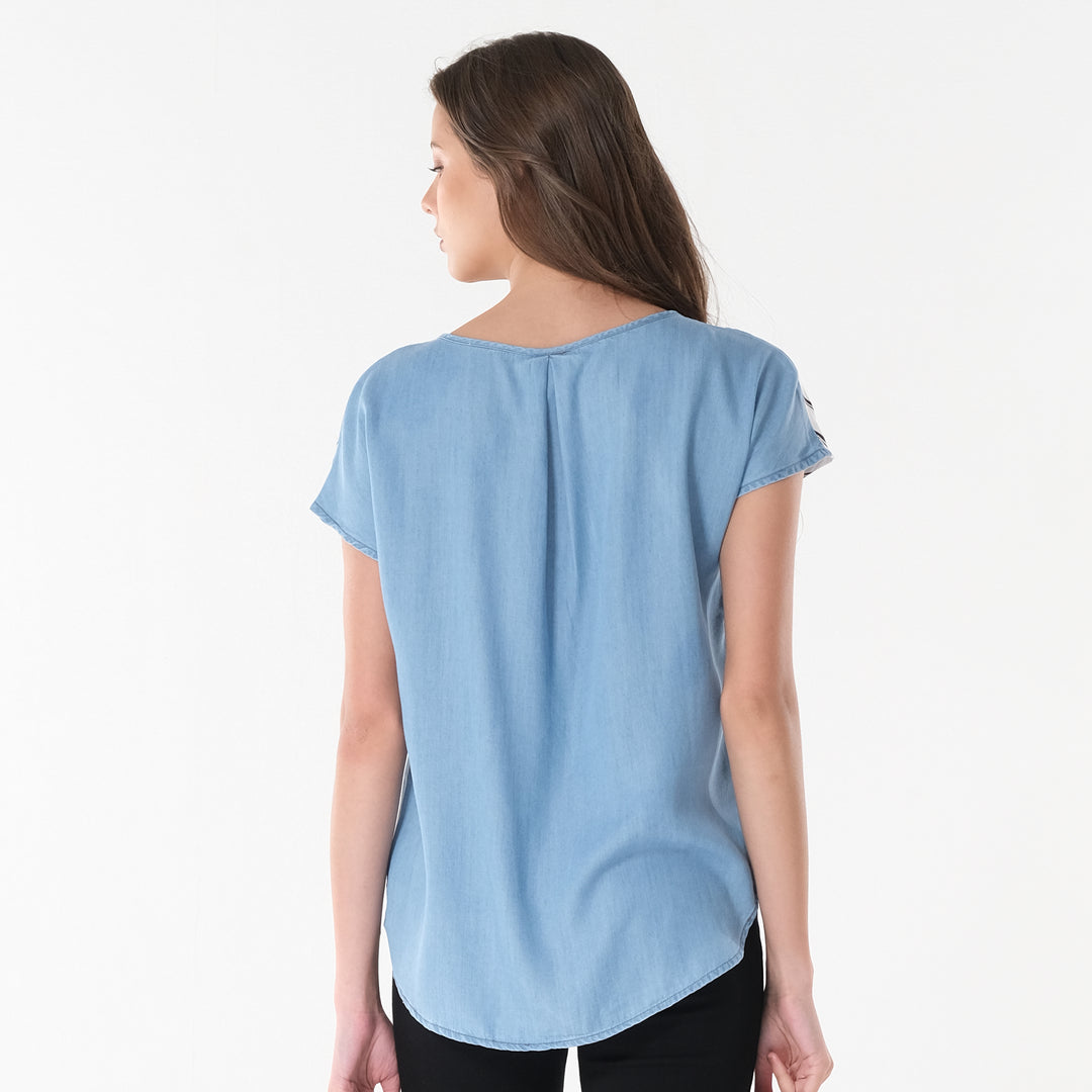 LEE LADIES STRIPES BLOUSE WITH  COMBI. CHAMBRAY