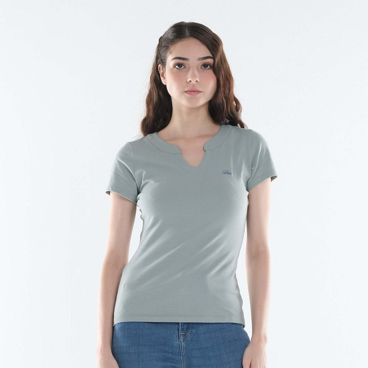 LEE LADIES U-NECKLINE WITH MANDARIN COLLAR TEE