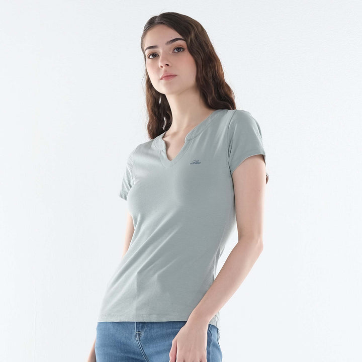 LEE LADIES U-NECKLINE WITH MANDARIN COLLAR TEE