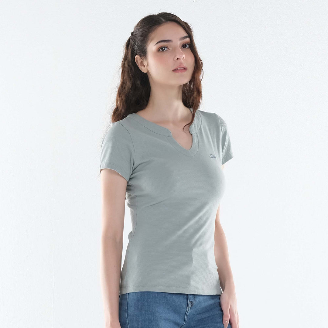 LEE LADIES U-NECKLINE WITH MANDARIN COLLAR TEE