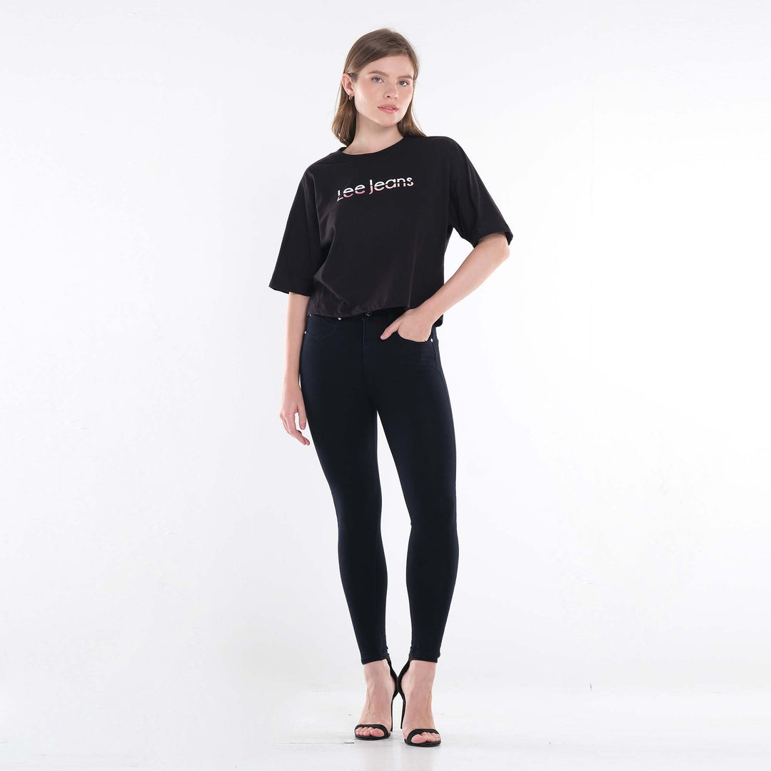 LEE LADIES LOOSE CROPPED TEE; TWO-TONED COLORED PRINT