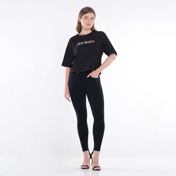 LEE LADIES LOOSE CROPPED TEE; TWO-TONED COLORED PRINT